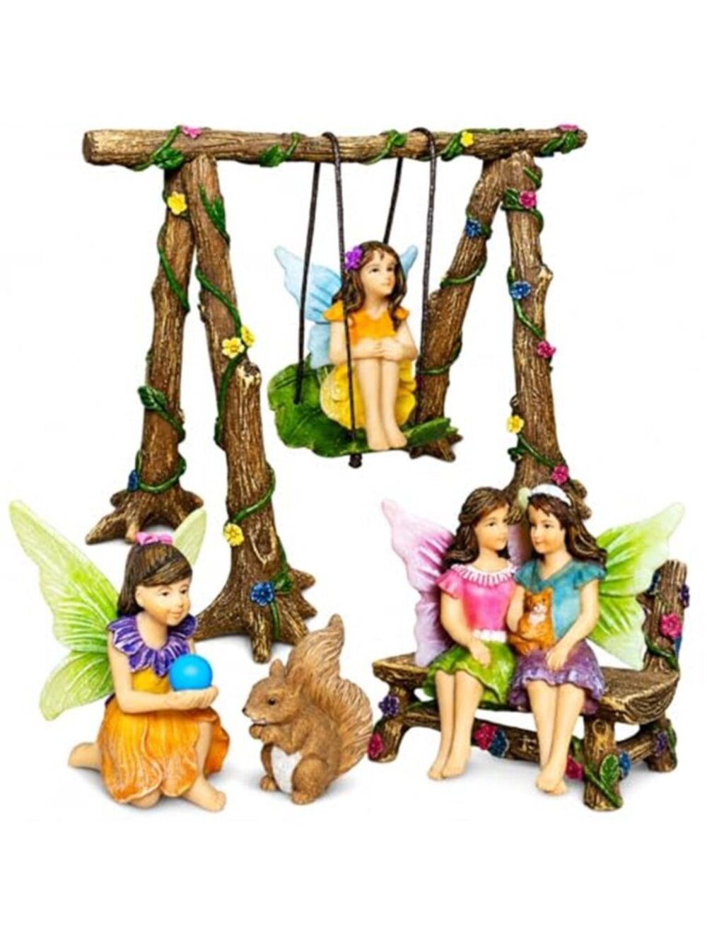 Fairy Garden Figurines with Swing - Miniature Accessories Set (6 pcs) Outdoor